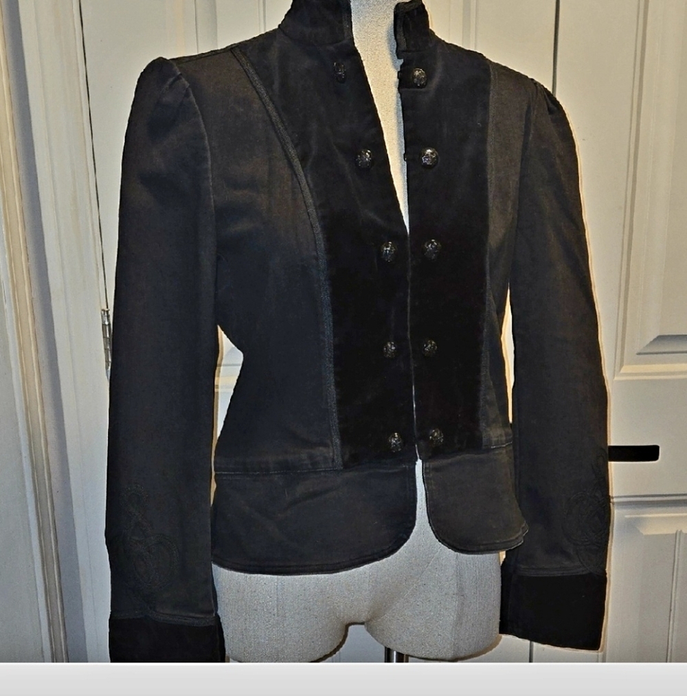 Lauren Ralph Lauren Peplum Sleeve Velvet Denim Military Jacket Ladies Size 6